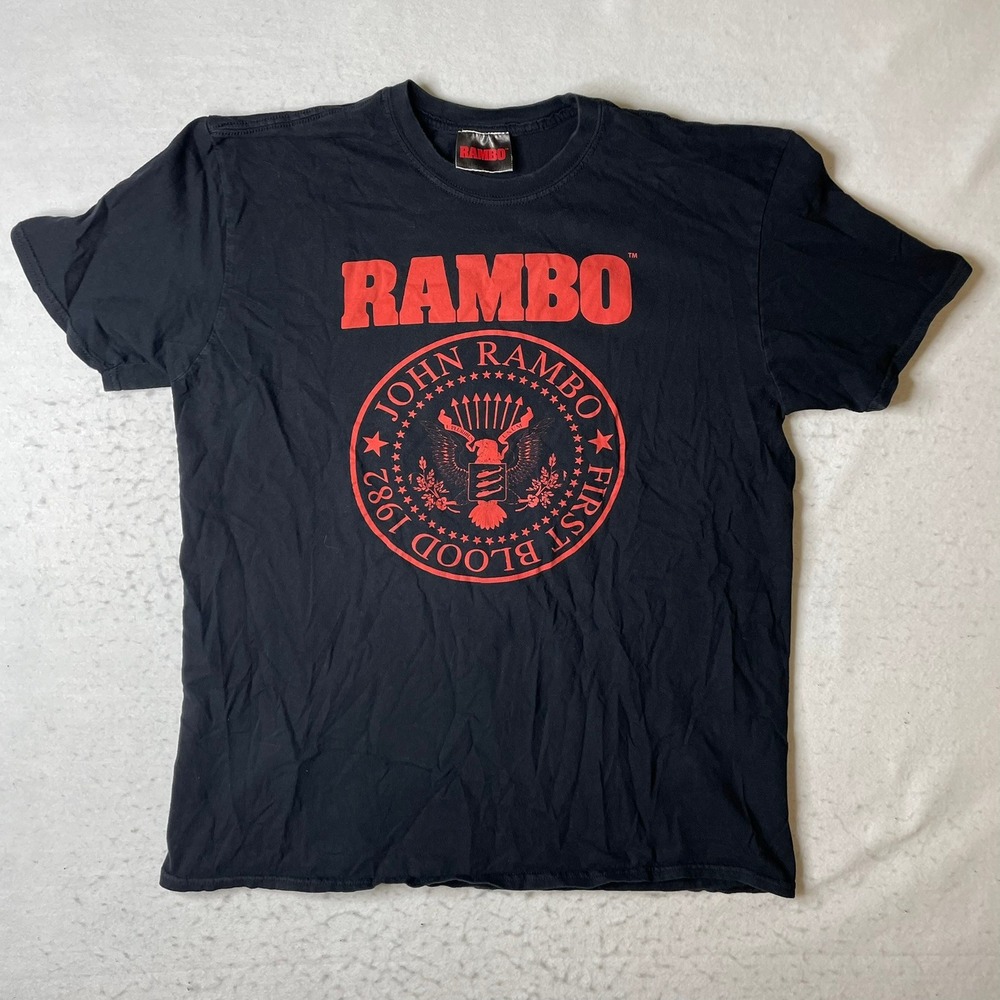 RAMBO‎ John Rambo First Blood 1982 Movie T Shirt Black Red Graphic Tee
